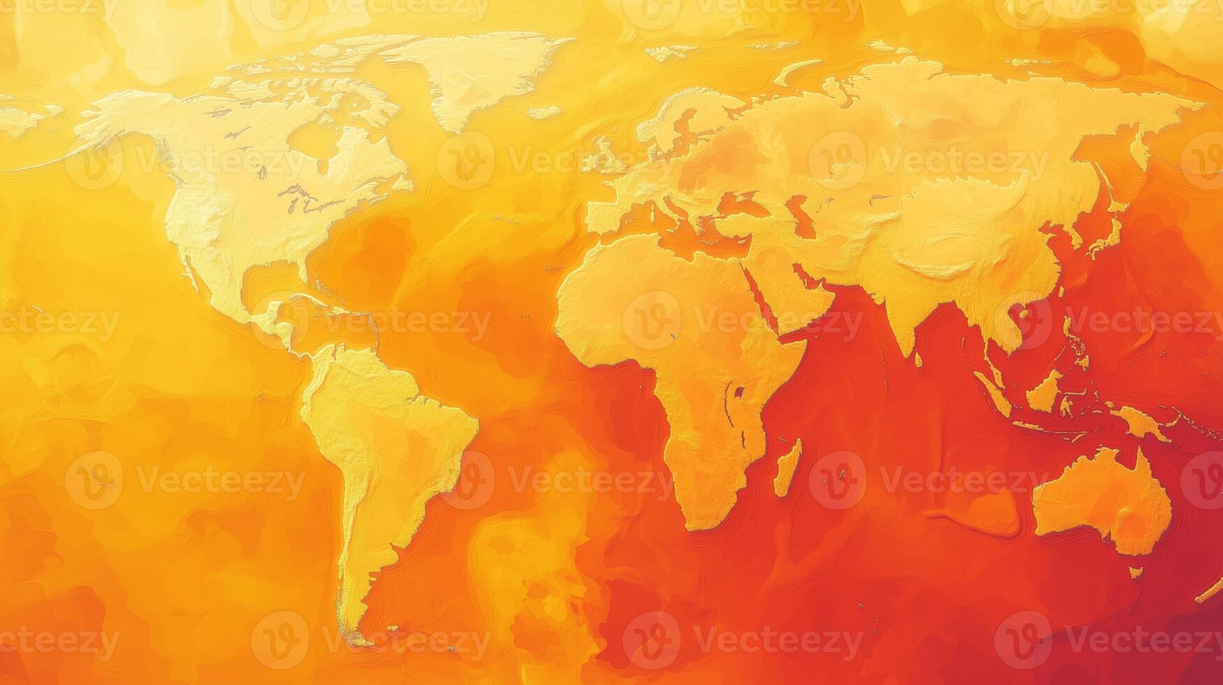 Global map illustrated in warm colors depicting continents and oceans against a vibrant orange background photo