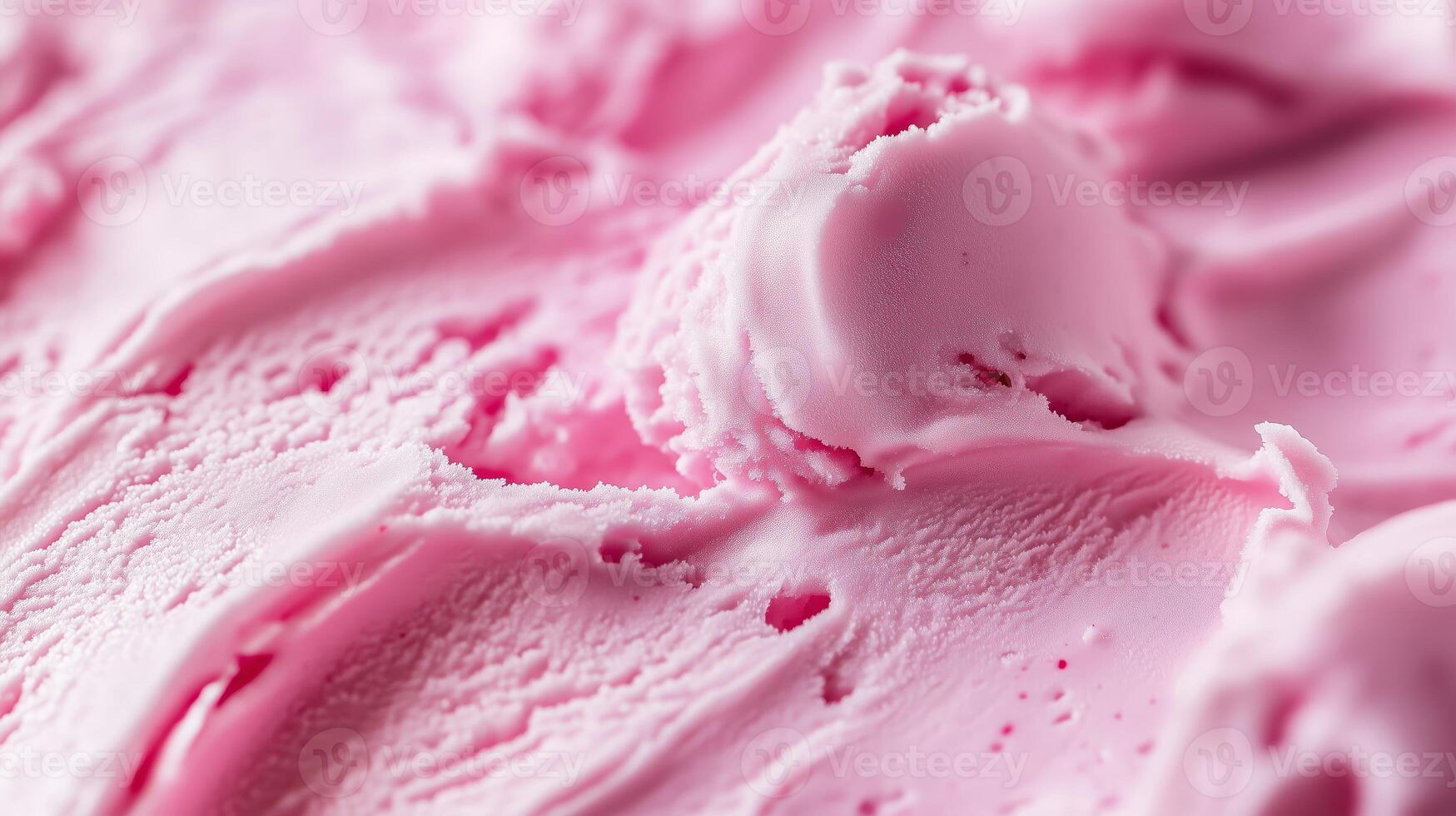 Creamy pink strawberry ice cream scoop on a textured dessert surface in a cozy kitchen setting photo