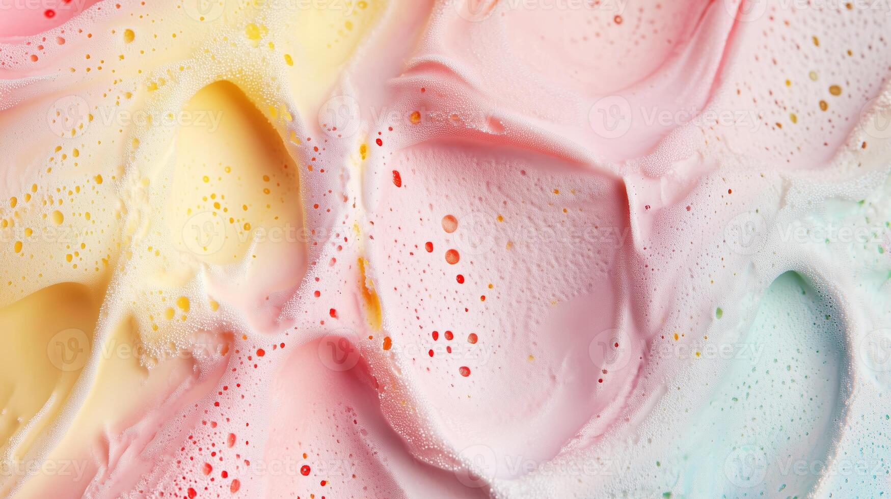 Colorful swirls of creamy ice cream with vibrant textures blending shades of yellow, pink, and blue captured in a close-up view at a local parlor photo