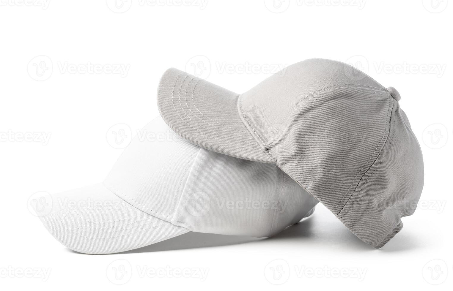 Two Basic Baseball Caps Positioned Side by Side on a White Background photo