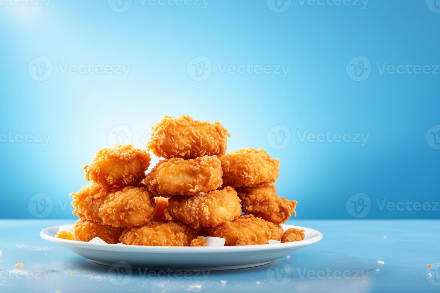 fried chicken nuggets with crispy topping on blue backg photo