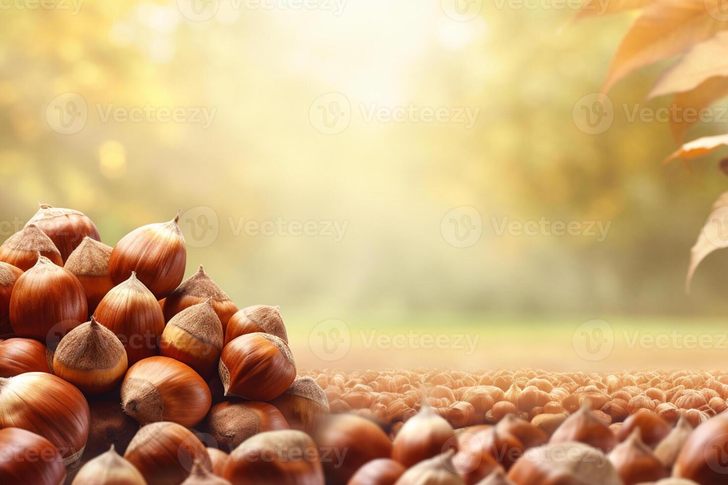 Hazelnuts with copy space beautiful backgroun photo
