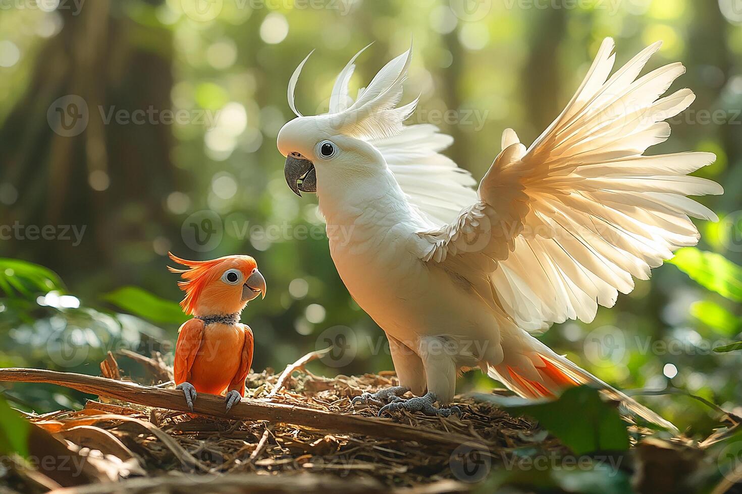 Tow Cockatoo playing with family in the Brazil beautiful background photo