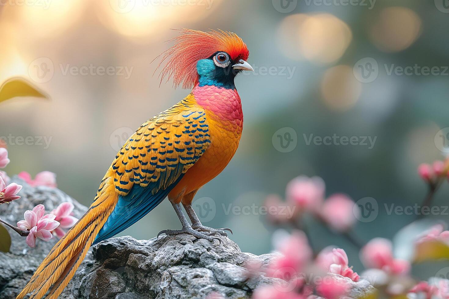 A full body Golden Pheasant bird Chinas unique ornamental beautiful background photo