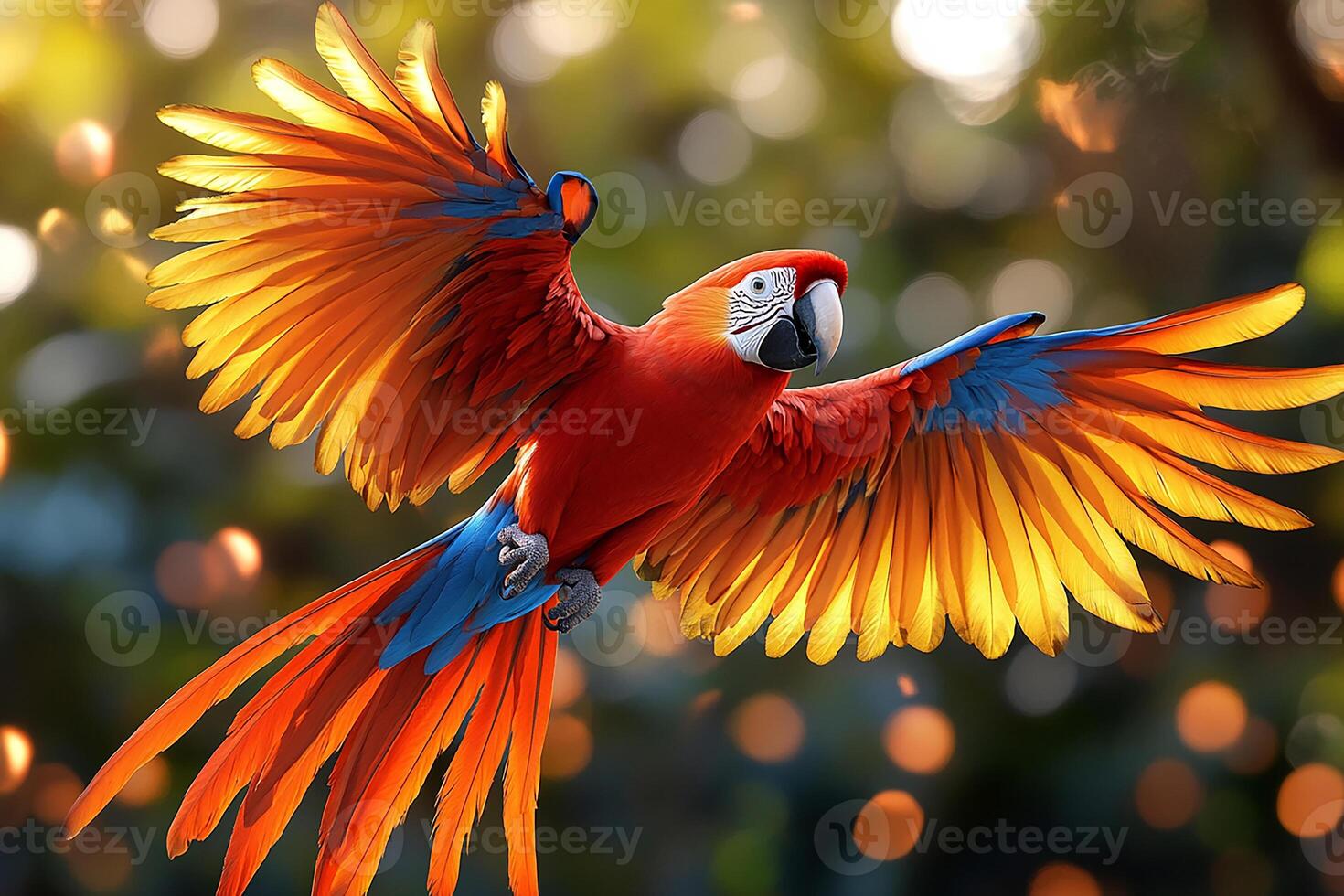 A Scarlet Macaw hyper realistic doing fun in the beautiful background photo