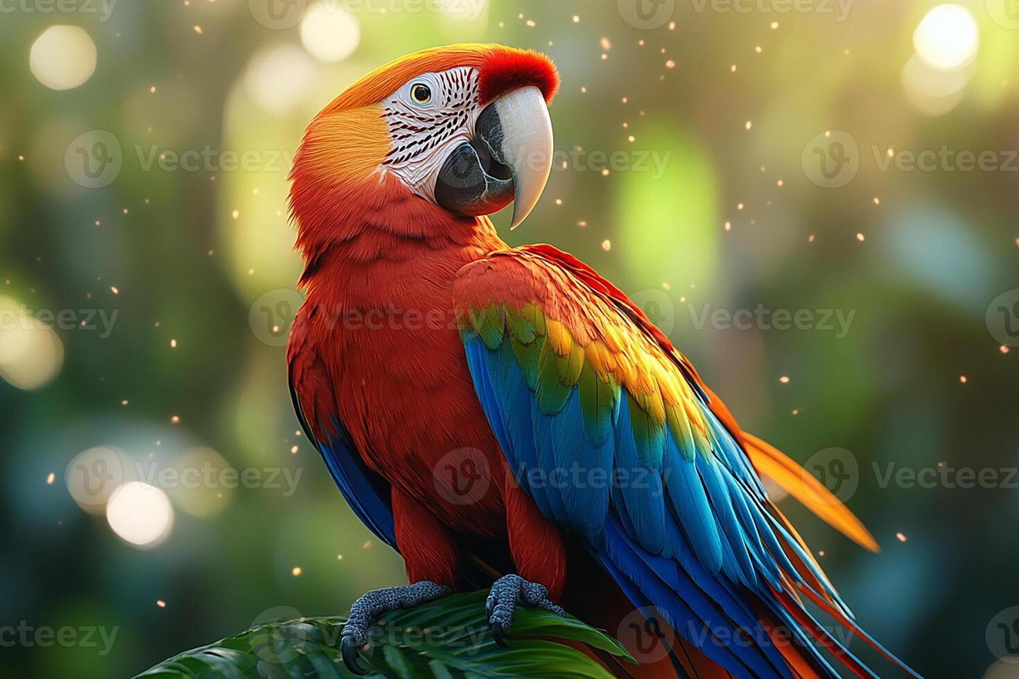 A Scarlet Macaw hyper realistic doing fun in beautiful background photo