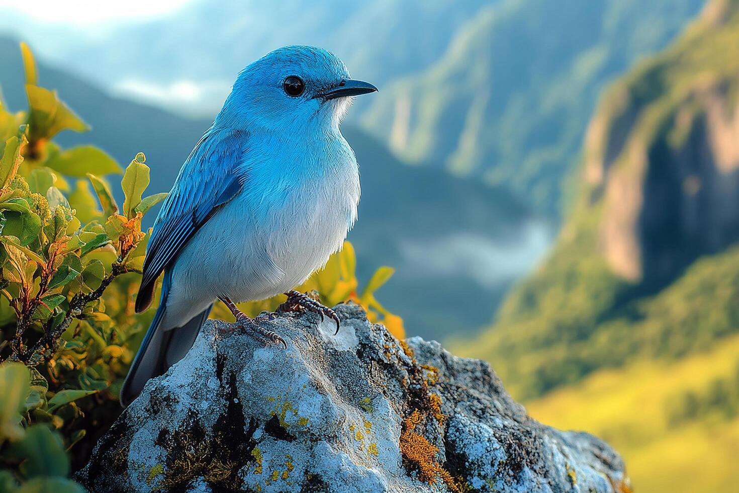 A Mountain Bluebird in the beautiful background photo