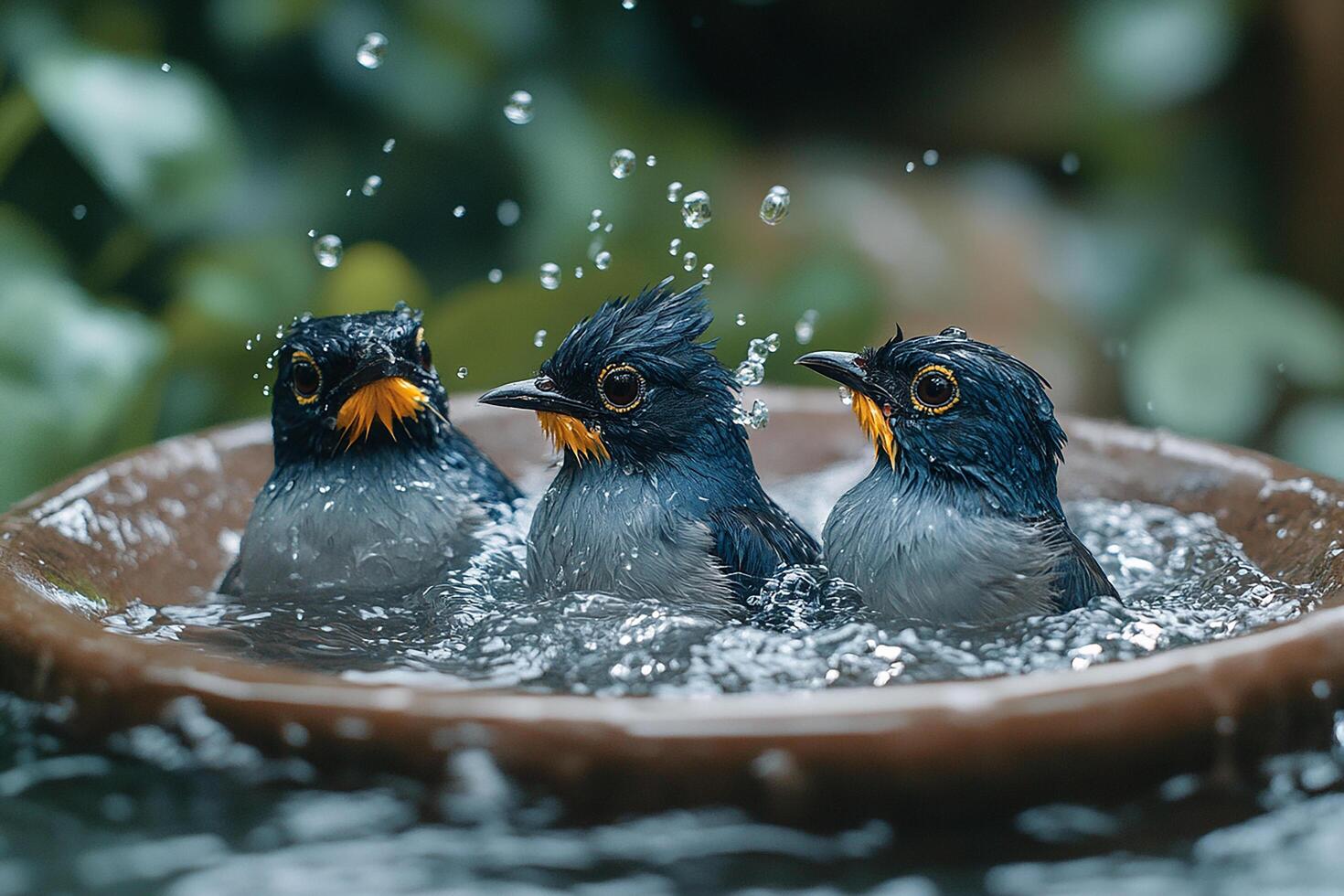 Bali Mynah Bird group is swearing water in the Brazil beautiful background photo