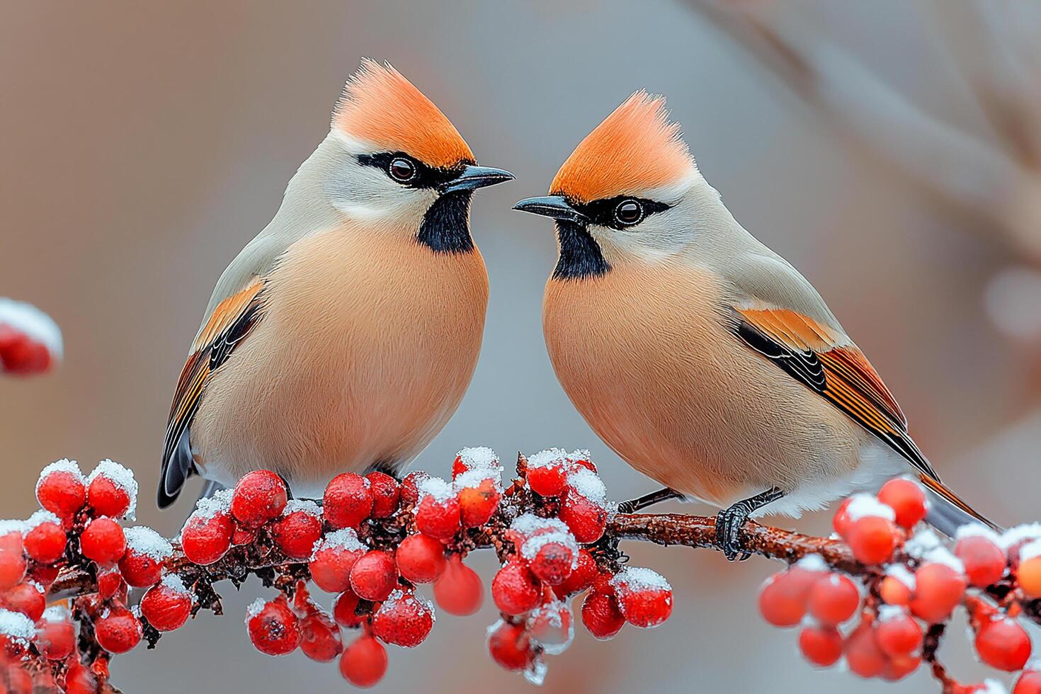 Tow Cedar Waxwing love in the beautiful background photo