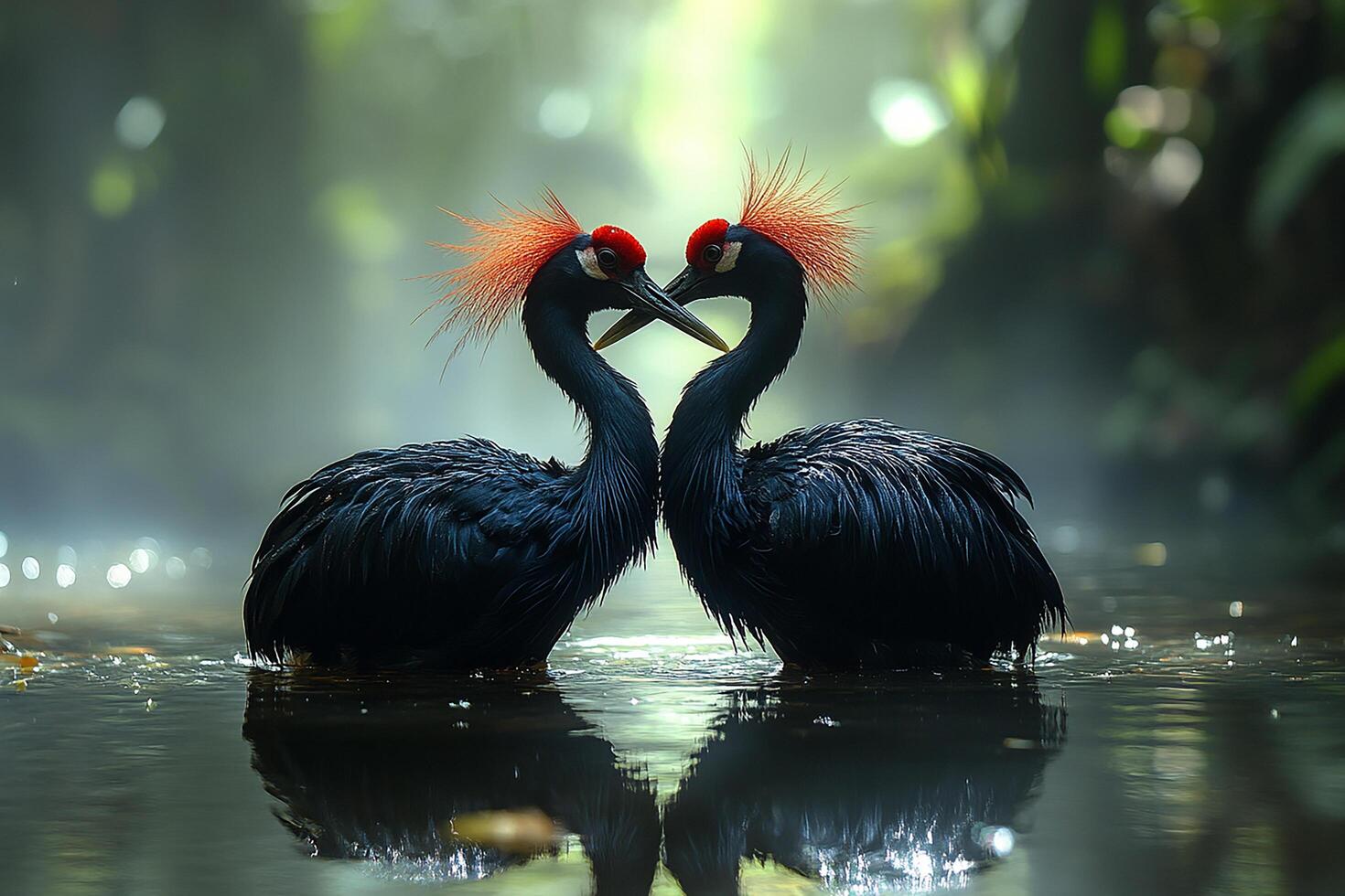 Tow Crested Crane love in the beautiful background photo