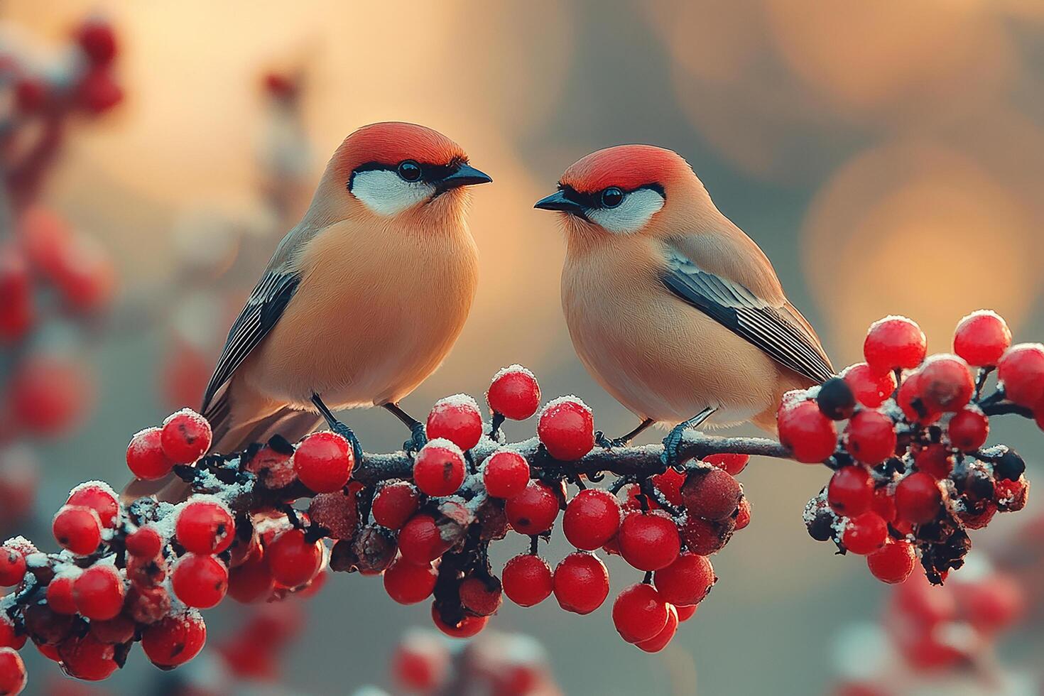 Tow Cedar Waxwing love in the Brazil beautiful background photo