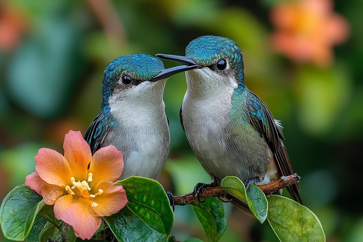 Tow Violet-Crowned Hummingbird love in the Brazil beautiful background photo