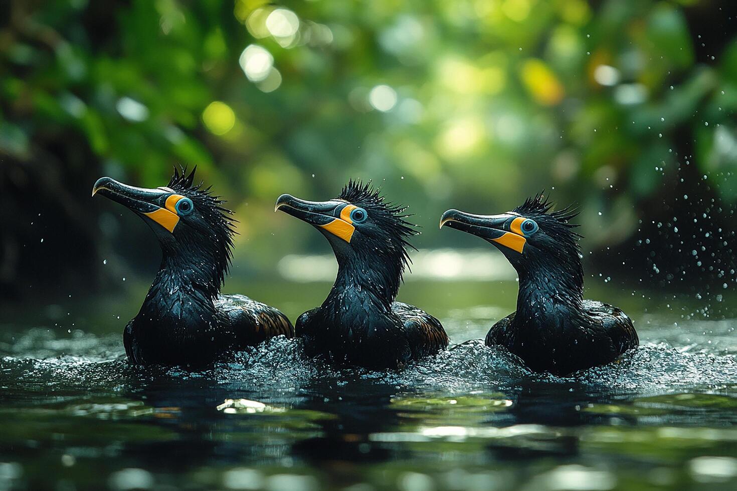 Frigatebird Bird group is swearing water in the Brazil beautiful background photo