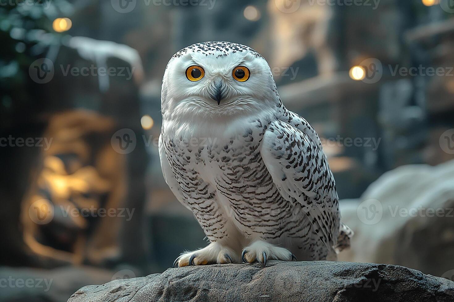 Tow Snowy Owl playing with family beautiful background photo
