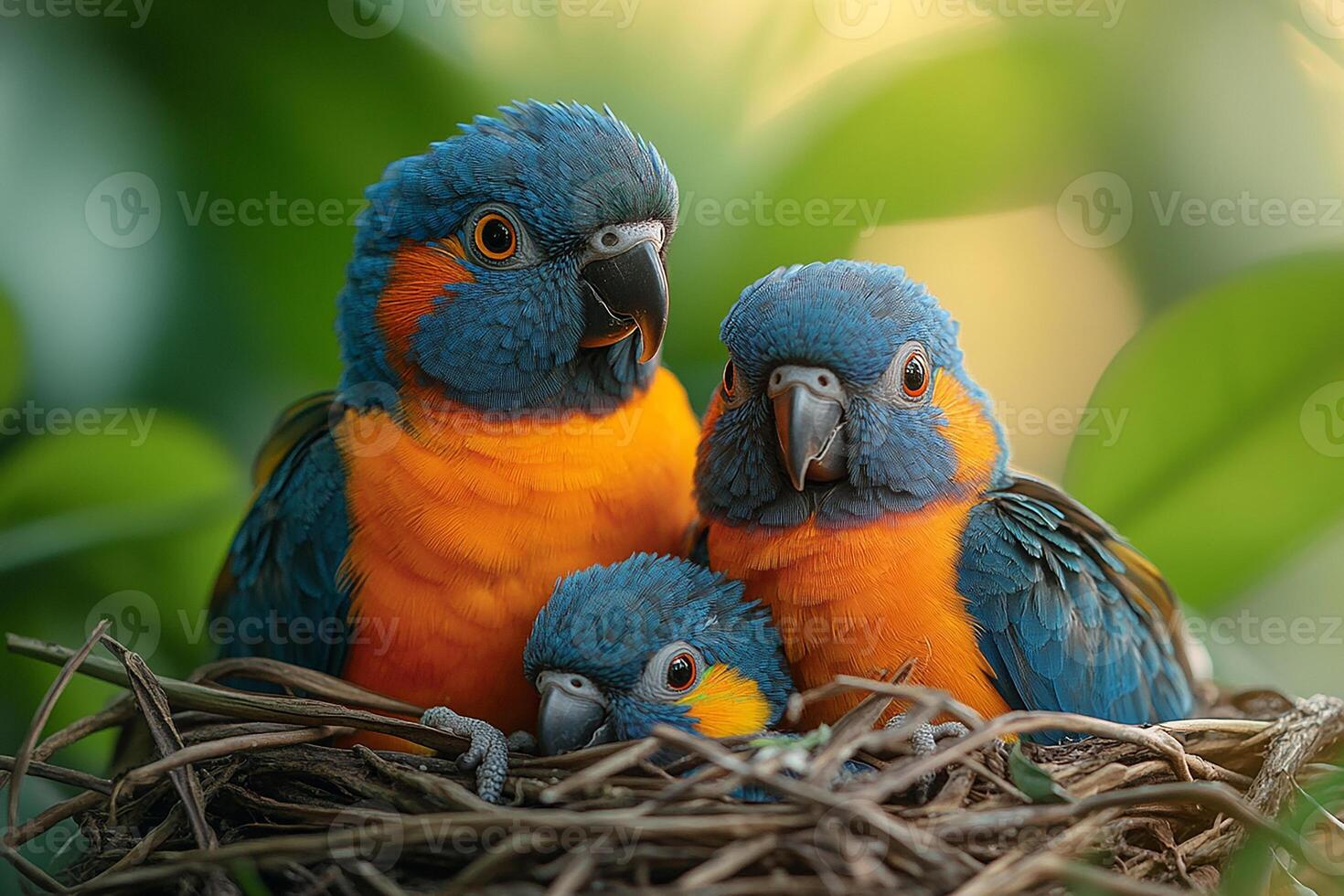 Tow Rainbow Lorikeet playing with family in the beautiful background photo