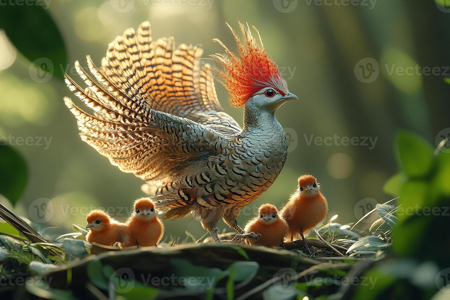 Tow Silver Pheasant Bird playing with family in the Brazil beautiful background photo