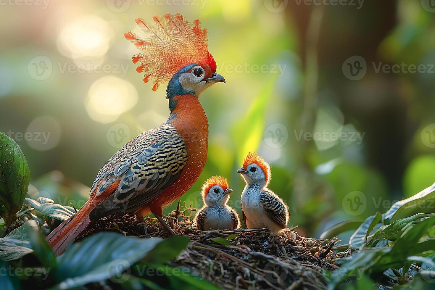 Tow Silver Pheasant Bird playing with family beautiful background photo