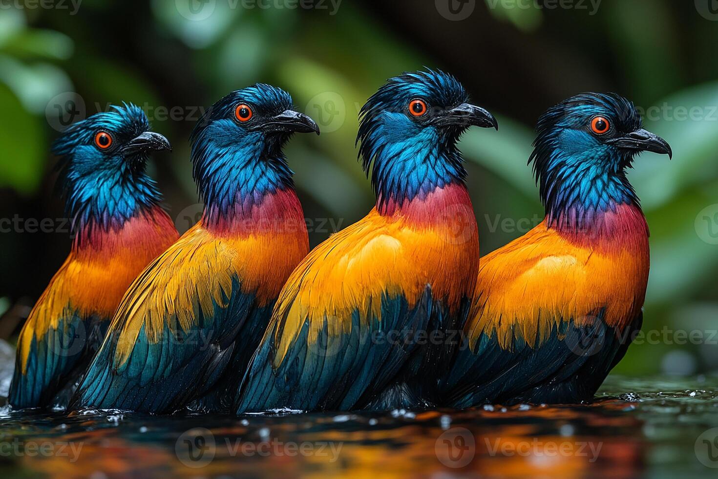 Nicobar Pigeon group is swearing water in beautiful background photo