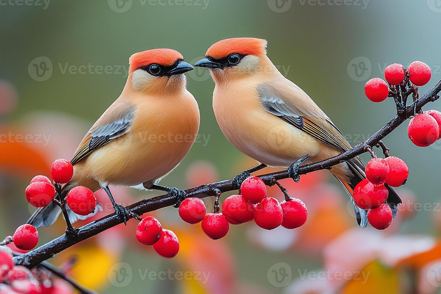 Tow Cedar Waxwing love in the Brazil beautiful background photo