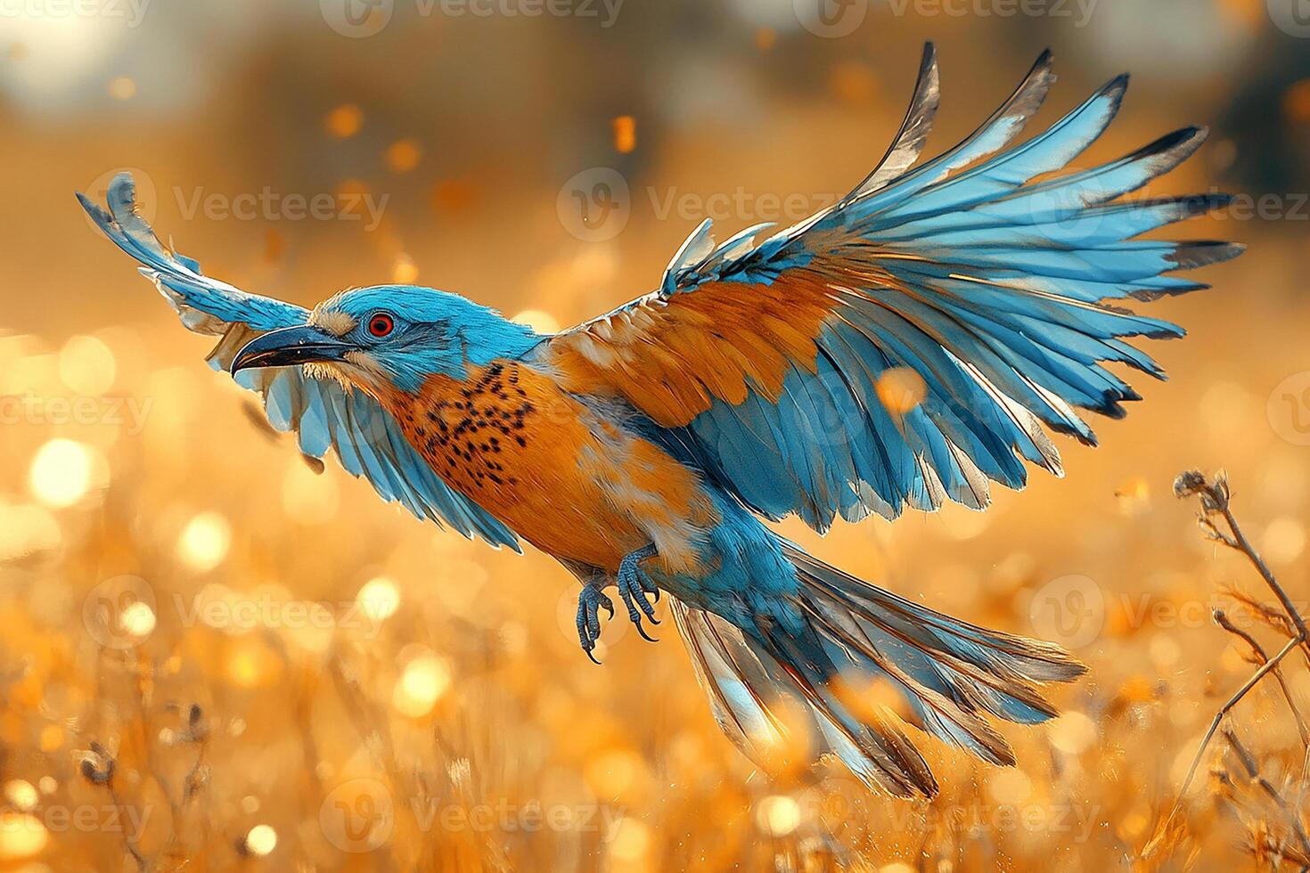 Tow Indian Roller A bird is trying to catch prey in beautiful background photo