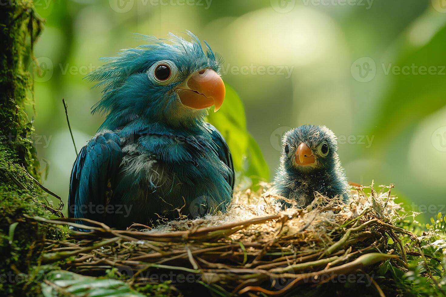 Resplendent Quetzal playing with family in the beautiful background photo