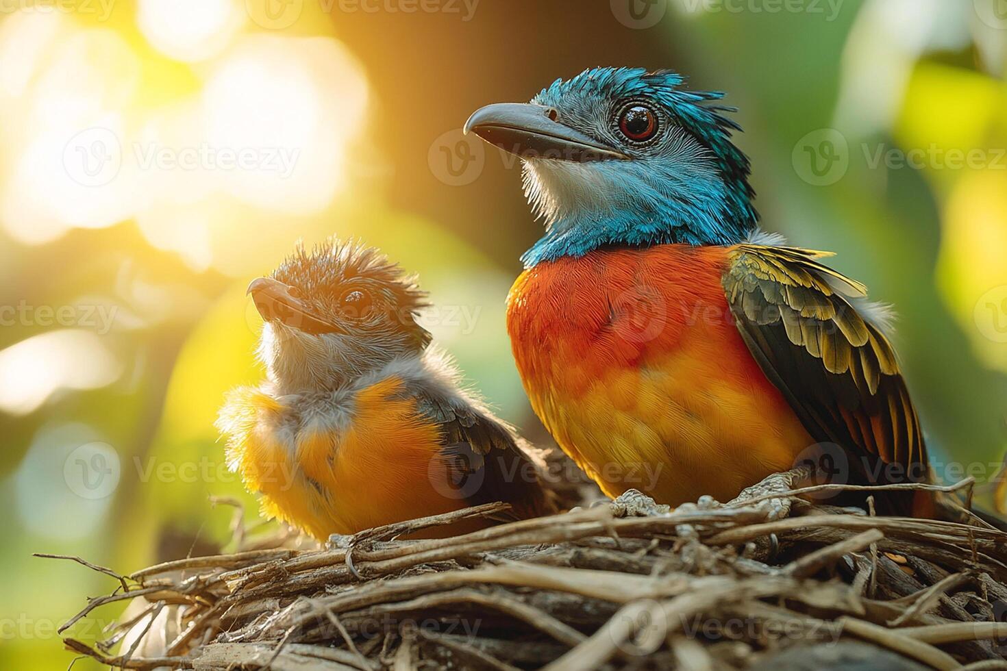 Resplendent Quetzal playing with family beautiful background photo
