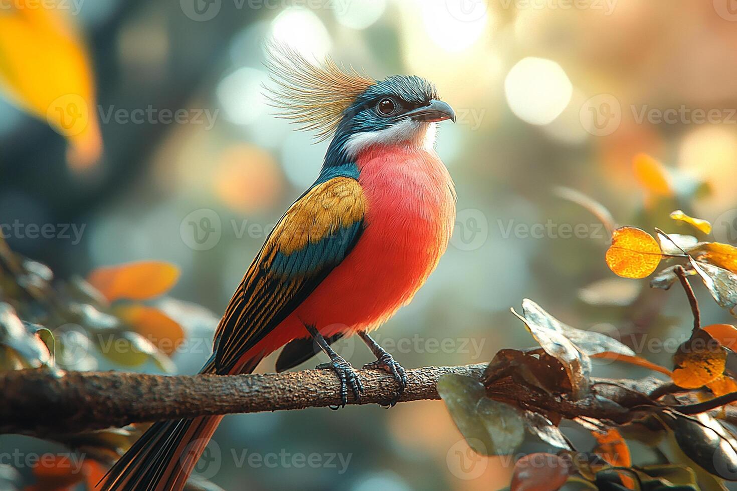 Tow Resplendent Quetzal playing with family in the beautiful background photo