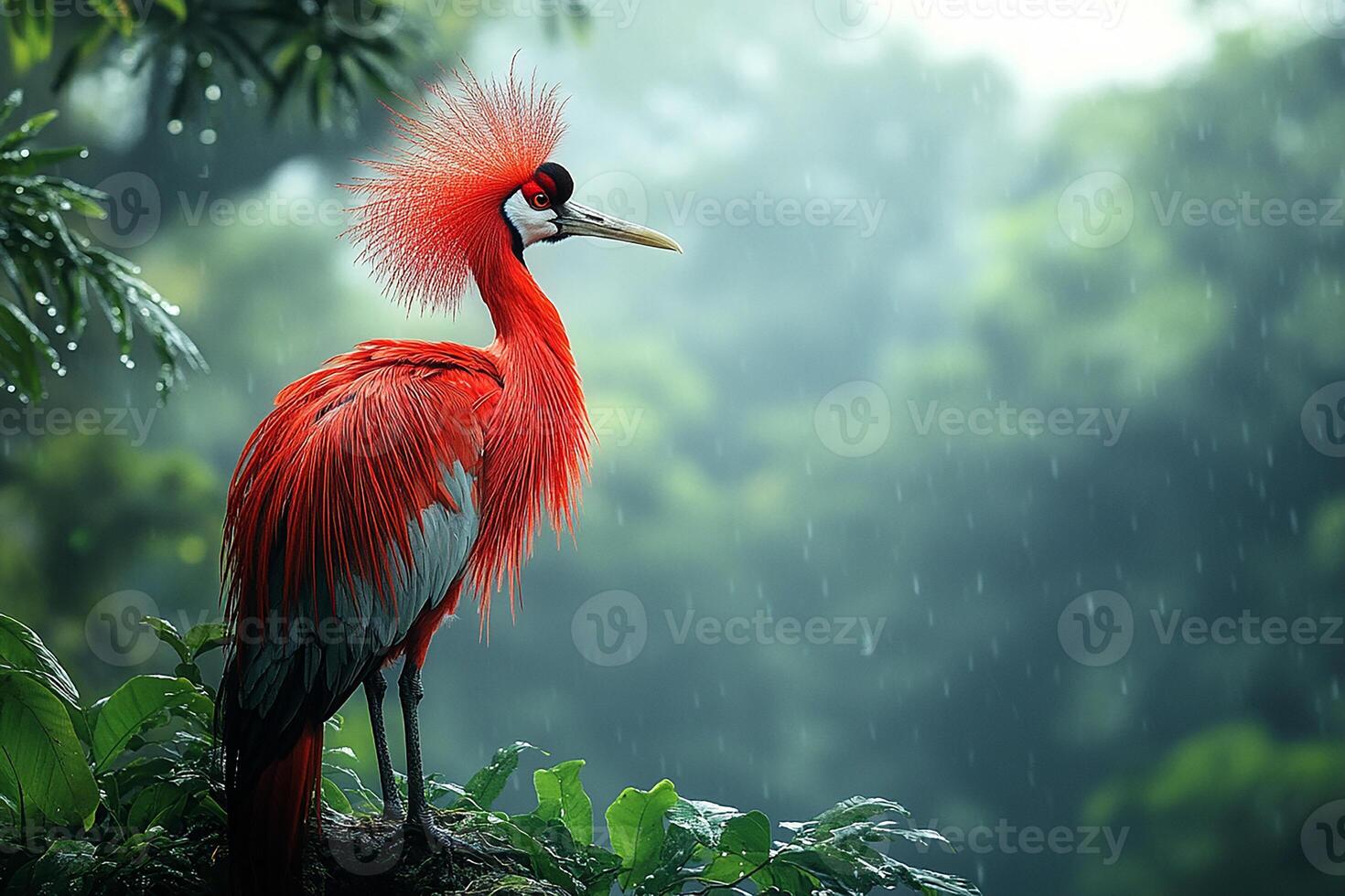 ow Red-Crowned Cranelove in beautiful background photo