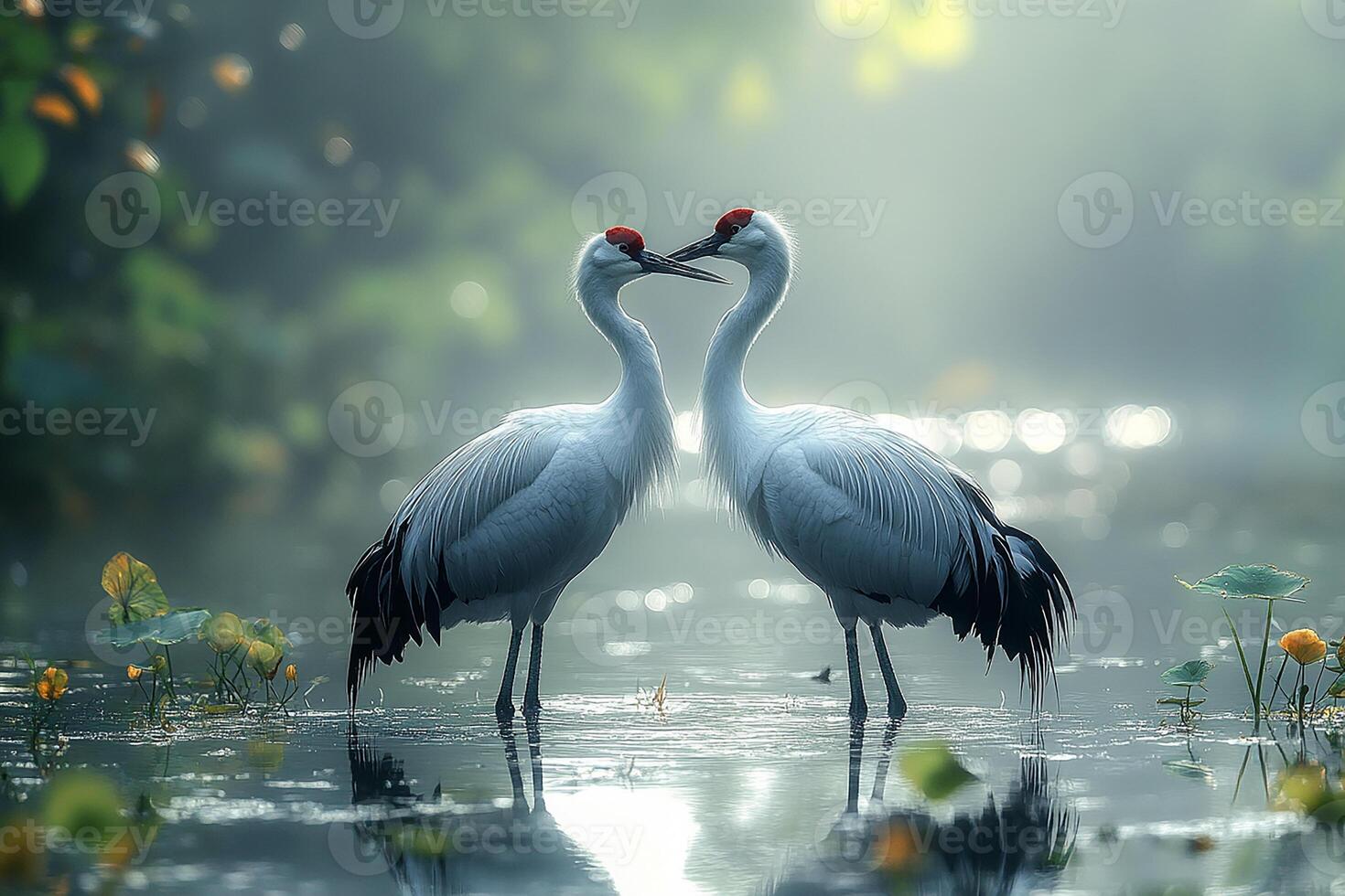 Tow Crested Crane love in the Brazil beautiful background photo
