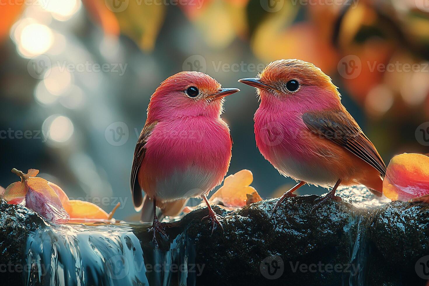 Tow Pink Robin love in beautiful background photo