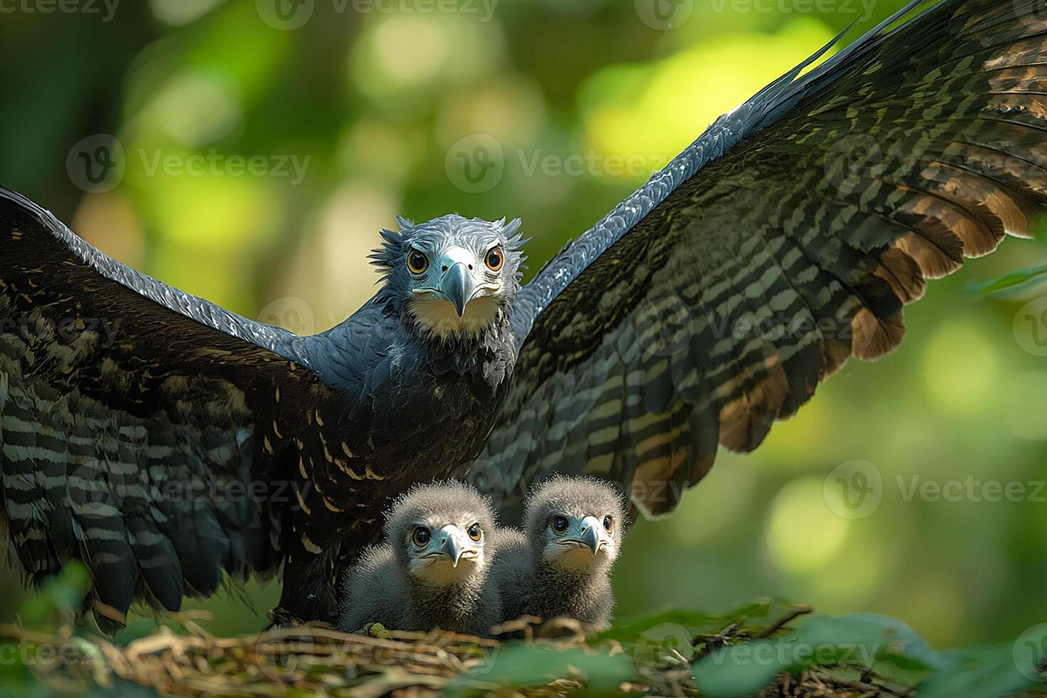 Harpy Eagle playing with family in the photo