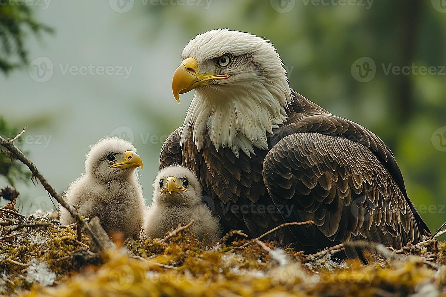 Tow Bald Eagle playing with family photo