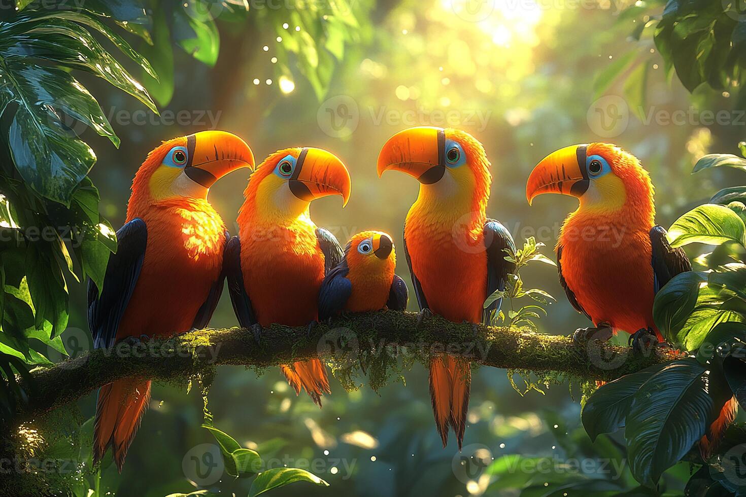 Artwork Toco Toucan group playing in the Brazil beautiful background photo