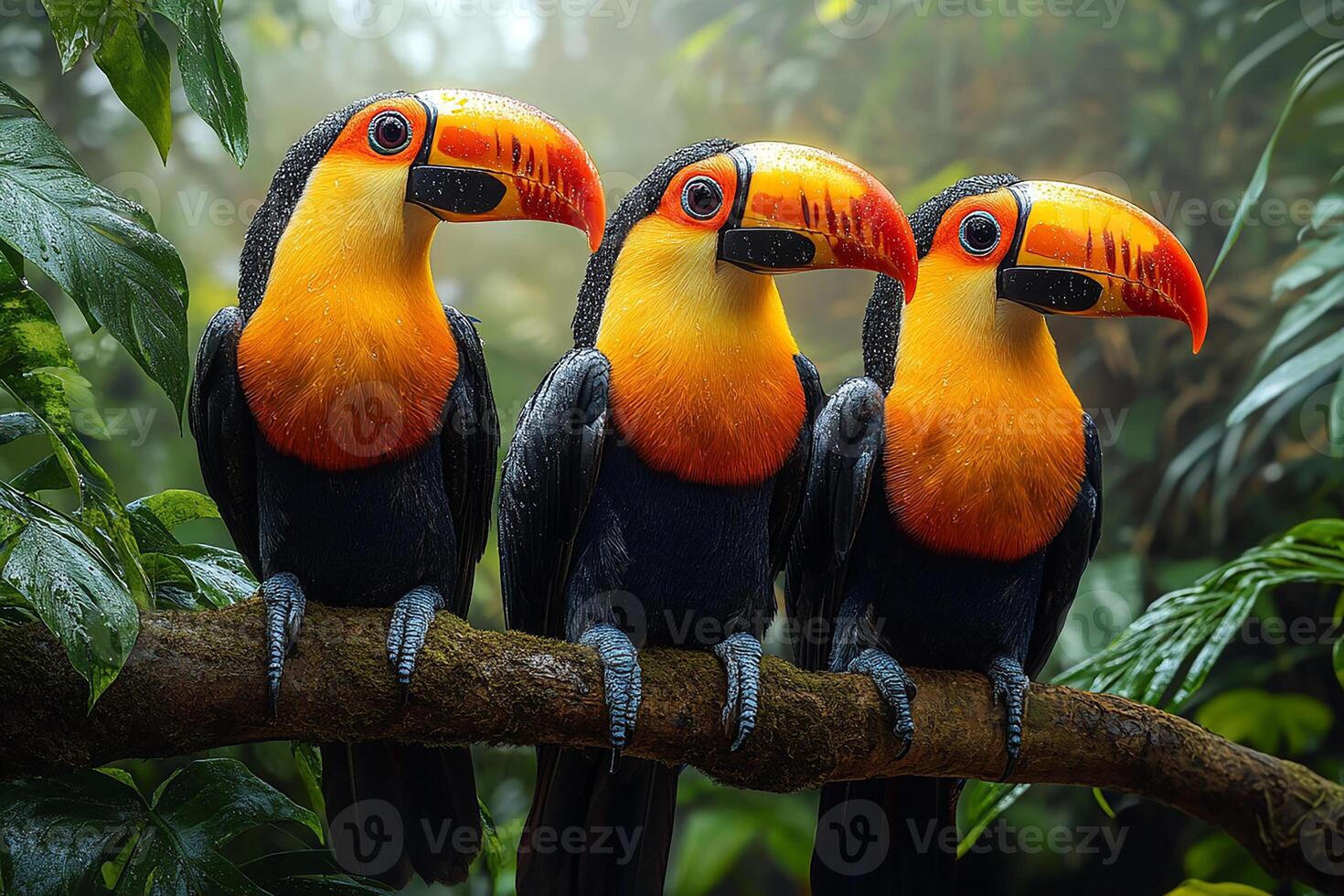 Artwork Toco Toucan group playing in beautiful background photo