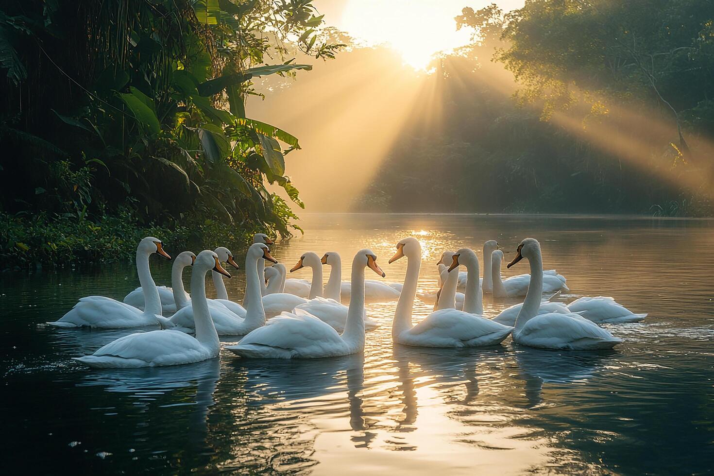 Swan group is swearing water in the Brazil beautiful background photo
