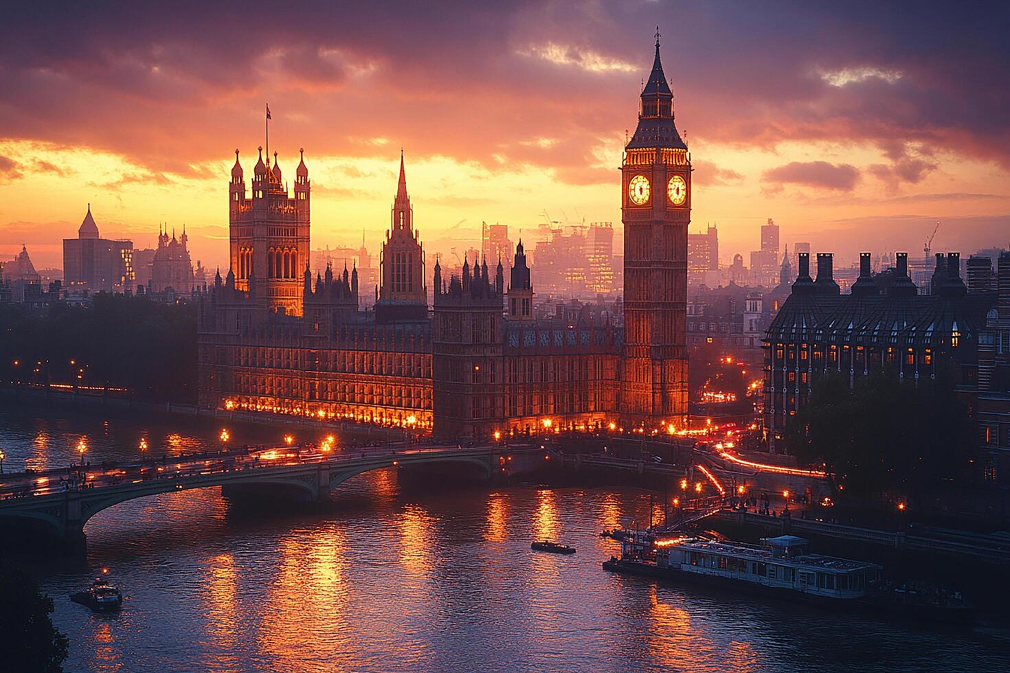Big Ben Houses of Parliament London UK top view realistic photo