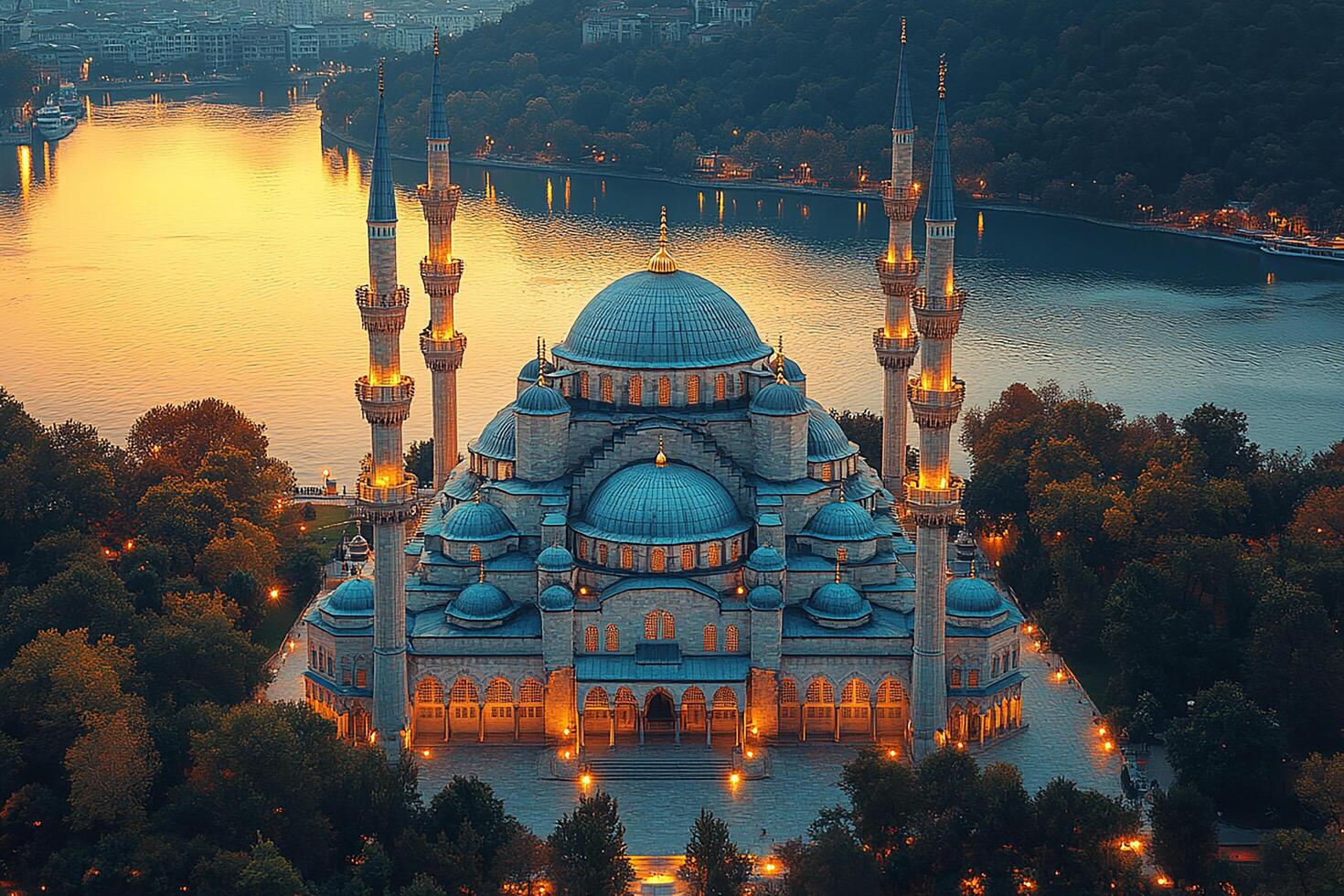 Blue Mosque Istanbul Turkey top view realistic place photo