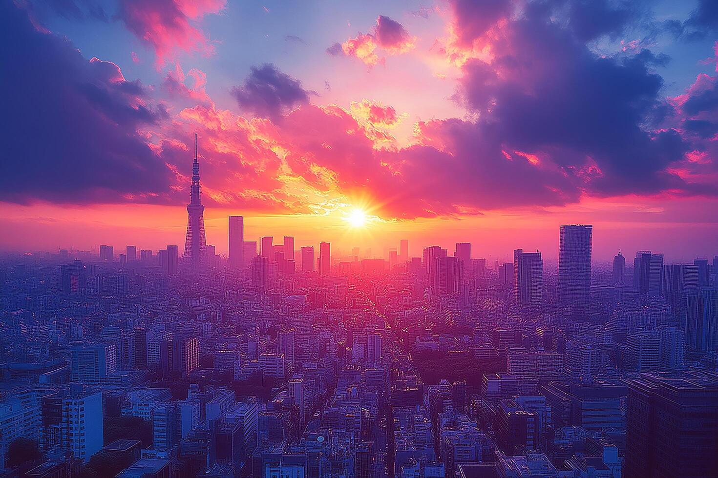 BTokyo Skyline Japan top view realistic photo