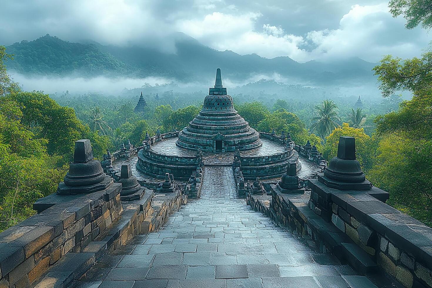 Borobudur Temple Indonesia top view realistic place photo