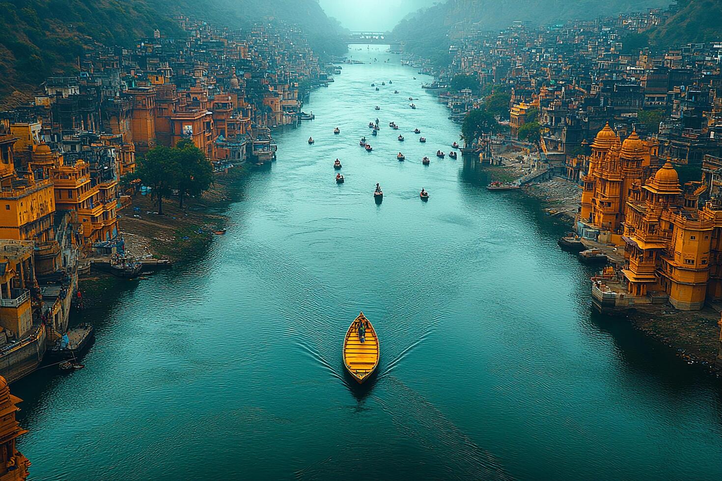 Ganges River India city top view photo
