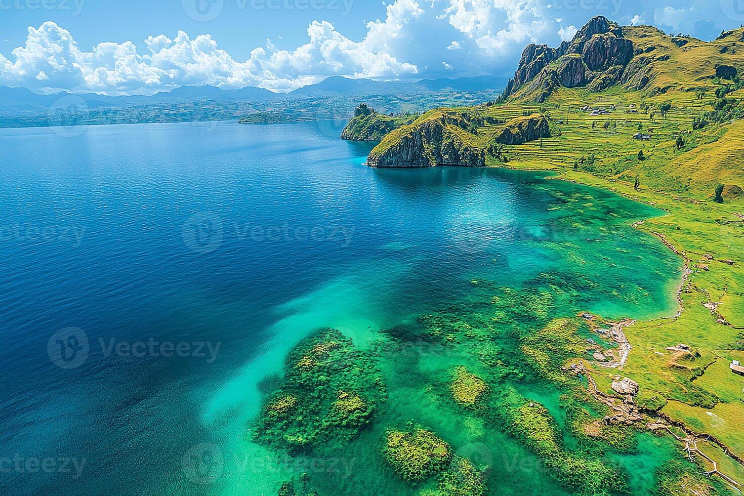 Lake Titicaca PeruBolivia top view realistic place beautiful background photo