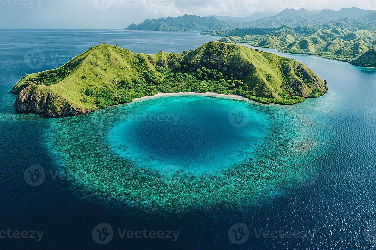 Indonesia Komodo National Park top view realistic place beautiful background photo