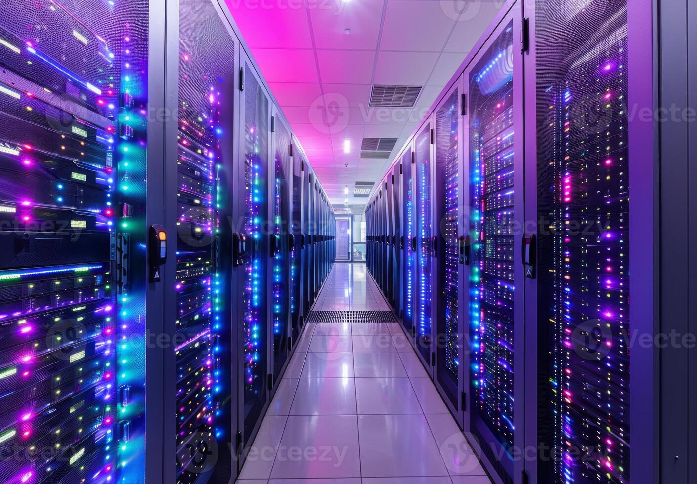 Interior of a cutting-edge data center with rows of servers and blinking lights, emphasizing advanced technology photo