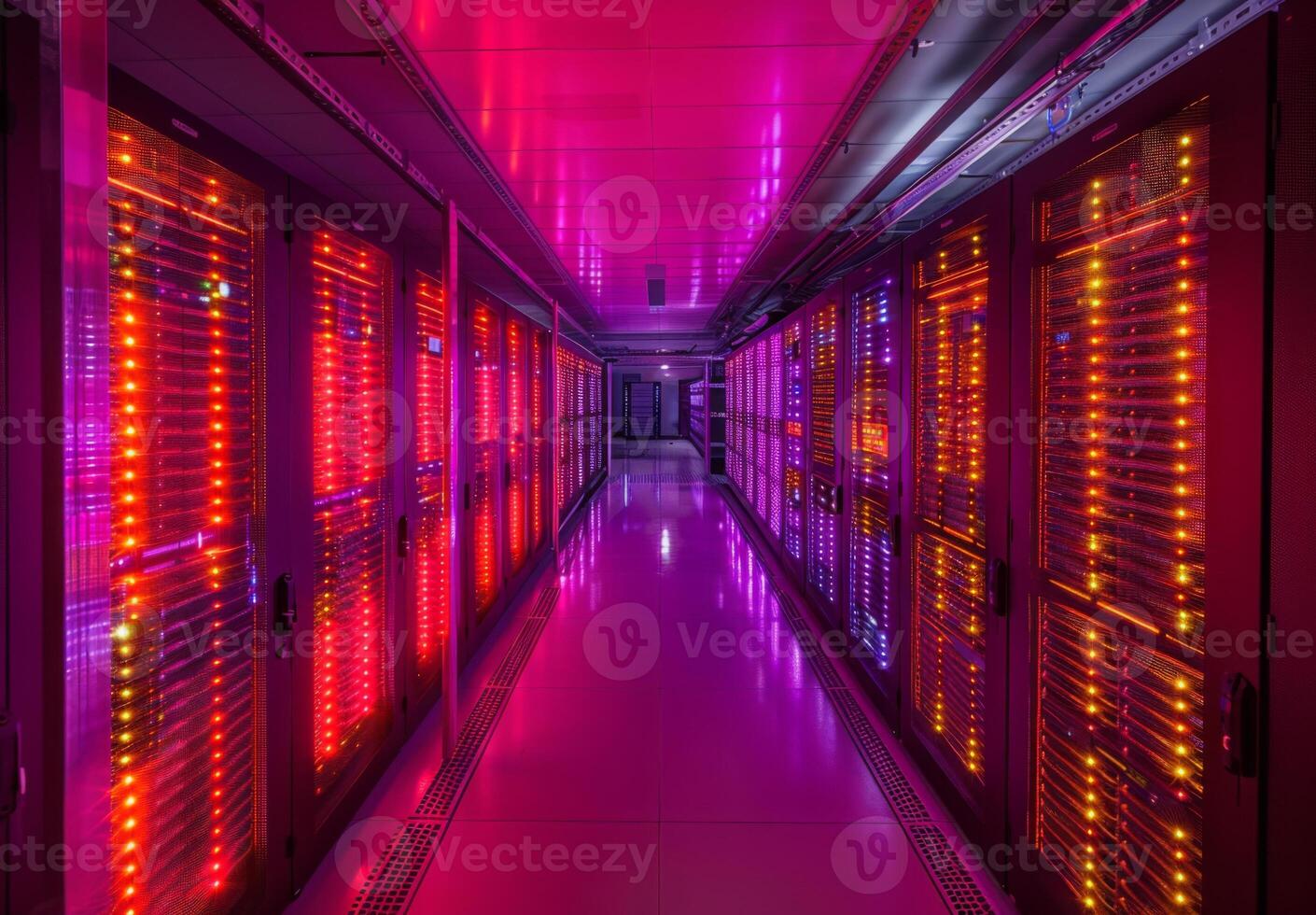 Interior of a cutting-edge data center with rows of servers and blinking lights, emphasizing advanced technology photo