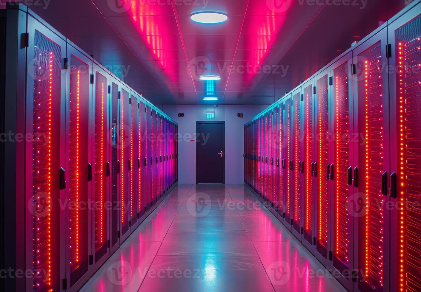 Interior of a cutting-edge data center with rows of servers and blinking lights, emphasizing advanced technology photo