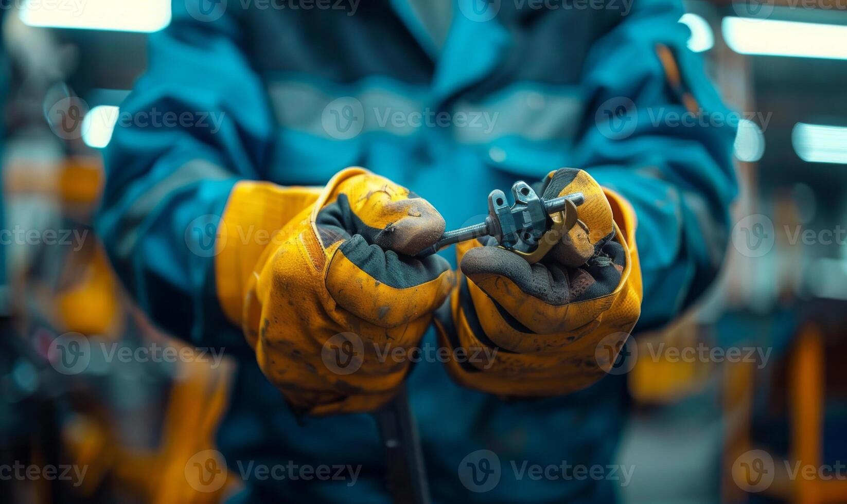 A close-up of a worker's hands gripping tools photo