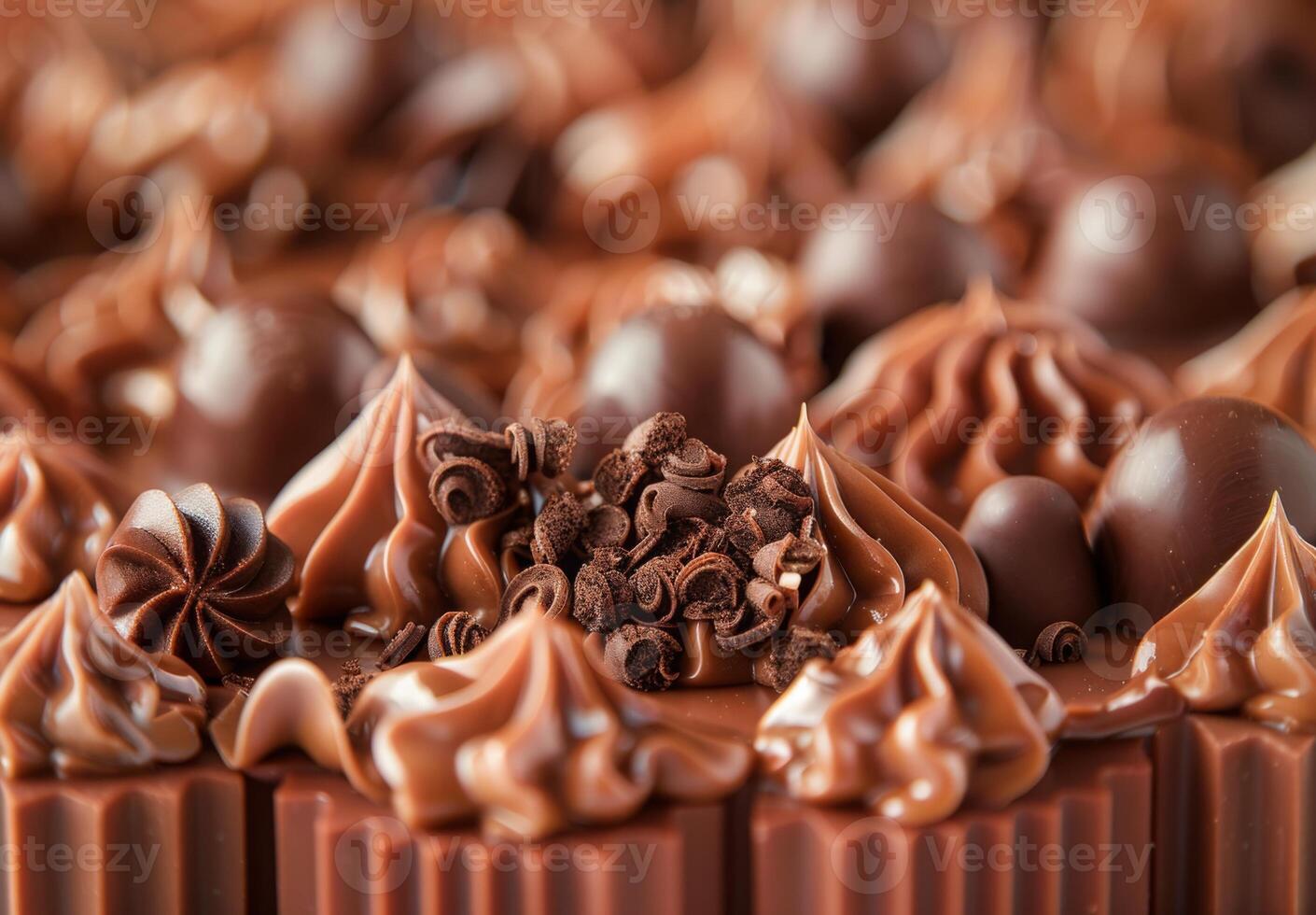 A close-up shot of a gourmet chocolate dessert with intricate decorations photo