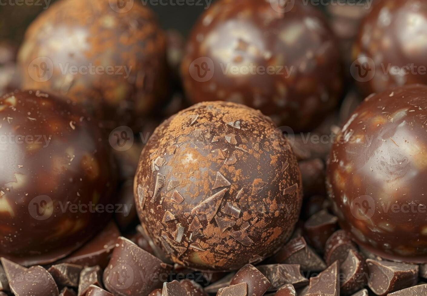 Magnified view of the detailed surface of a chocolate truffle photo