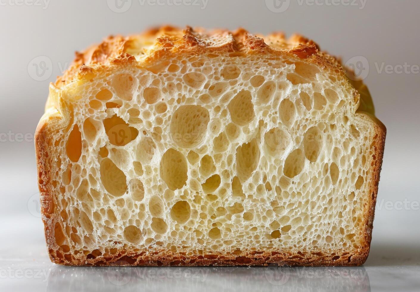 Magnified image of the porous texture of a slice of bread photo