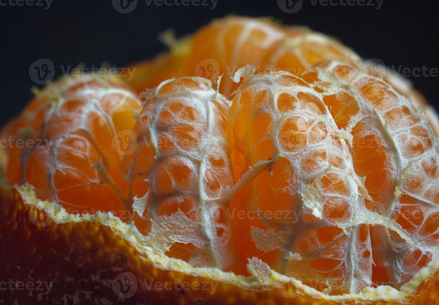 Zoomed-in view of the fibrous texture of a peeled orange photo